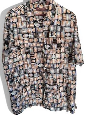 VTG Tori Richard Cotton Lawn Hawaiian Shirt Geometric Mosaic Leaf Print Men's